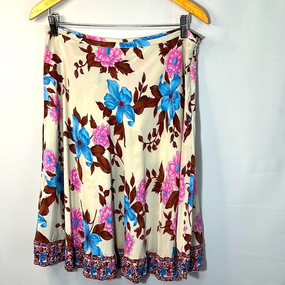 Anthropologie Plenty Tracy Reese 100% Silk Skirt Knee Length Floral Beaded Retro